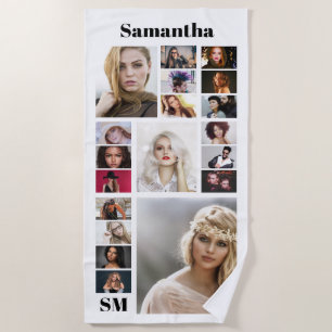 My family model memories DIY 19 photo monogram Beach Towel