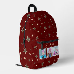 My Family Photos and with Stars on Burgundy Printed Backpack