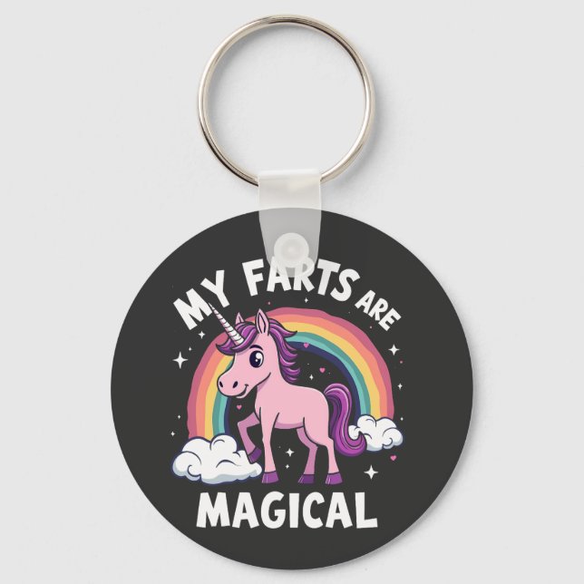My Farts Are Magical Funny Unicorn Rainbow  Key Ring (Front)