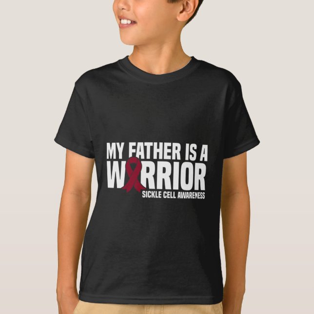 My Father is a Warrior Burgundy Ribbon Sickle Cell T-Shirt (Front)