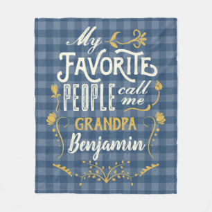 My Favorite People Call Me Grandpa Blue Gingham Fleece Blanket