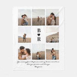 My Favorite Person Modern Script 8 Photo Monogram Fleece Blanket