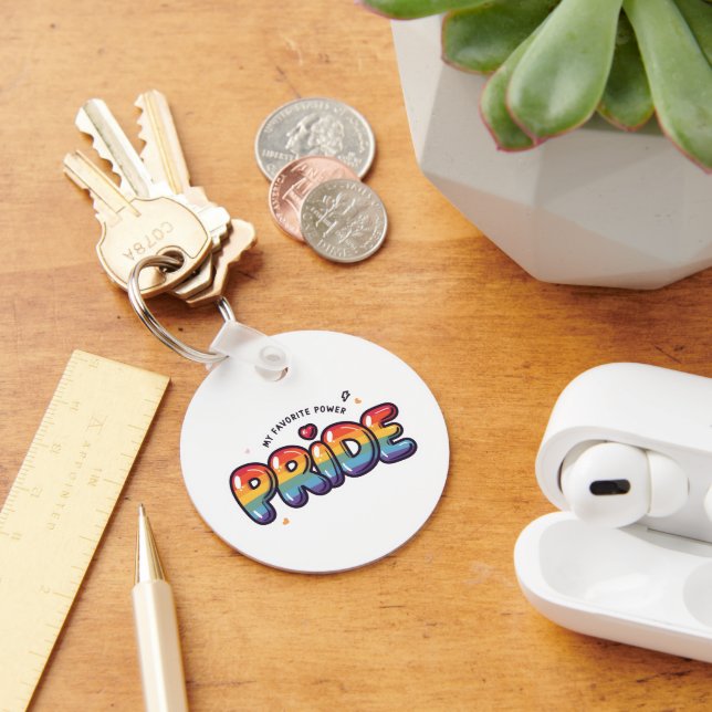 My Favorite Power Is PRIDE – Rainbow Pride Sticker Key Ring (Desk)