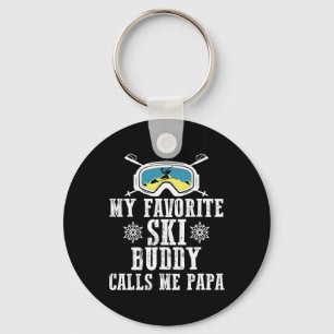 My Favorite Ski Buddy Calls Me Papa Funny Mountain Key Ring
