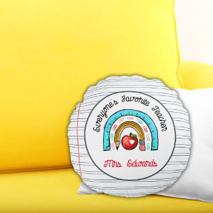 My Favorite Teacher Christmas Rainbow Round Cushion