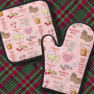 My Favorite Things Sound of Music Cute Hand-Drawn Oven Mitt & Pot Holder Set