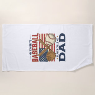 My Favourite Baseball Player Calls Me Dad Vintage Beach Towel