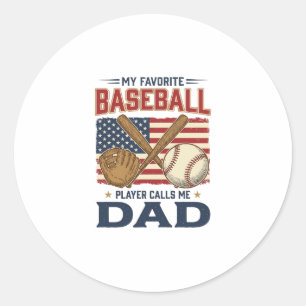 My Favourite Baseball Player Calls Me Dad Vintage Classic Round Sticker