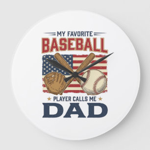 My Favourite Baseball Player Calls Me Dad Vintage Large Clock