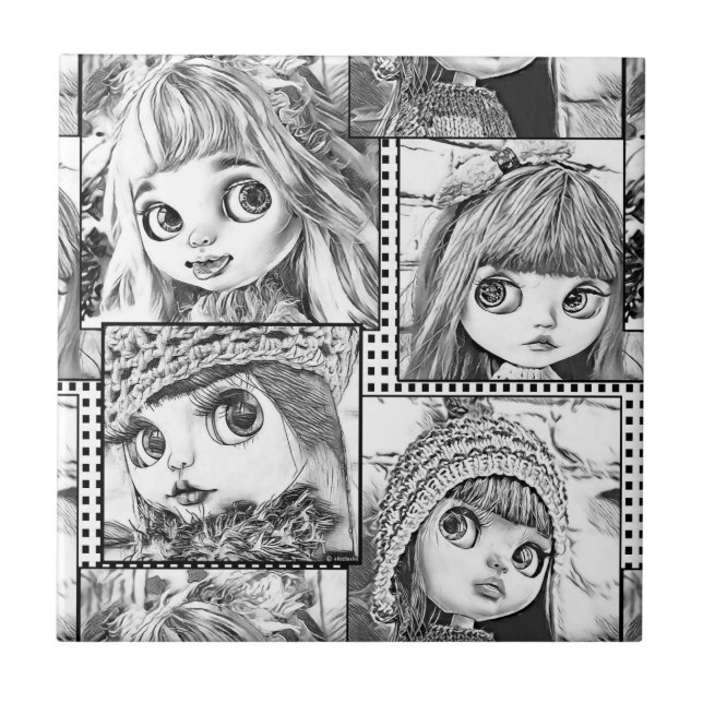 My favourite black and white patchwork dolls  ceramic tile (Front)