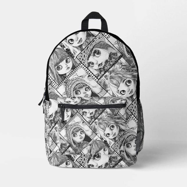 My favourite black and white patchwork dolls  printed backpack (Front)