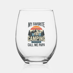 My Favourite Camping Buddies Call Me Papa Shirt_1 Stemless Wine Glass