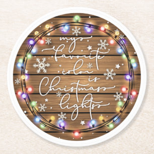 My Favourite Colour is Christmas Lights Round Paper Coaster