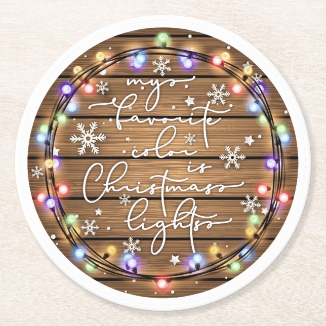 My Favourite Colour is Christmas Lights Round Paper Coaster (Front)