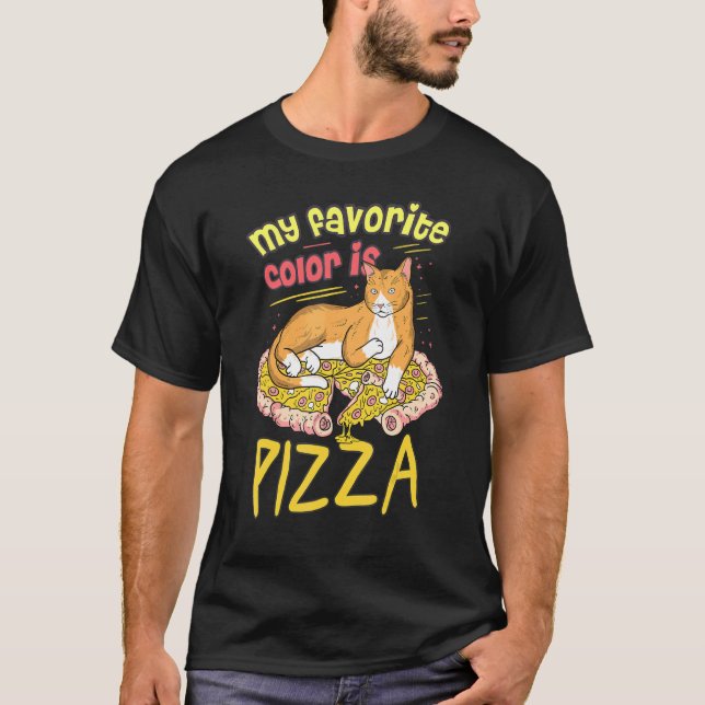 My Favourite Colour Is Pizza  Cat Art T-Shirt (Front)