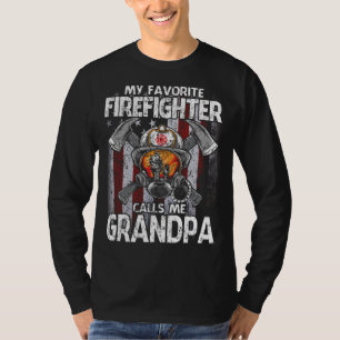 My Favourite Firefighter Calls Me GRANDPA USA Flag T-Shirt