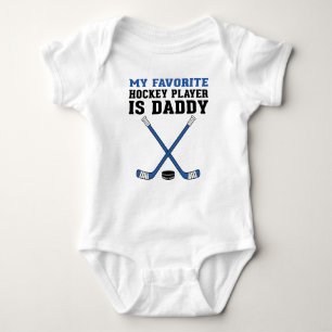 My Favourite Hockey Player is Daddy Blue Sticks Baby Bodysuit