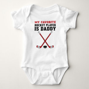 My Favourite Hockey Player is Daddy Red Sticks Baby Bodysuit