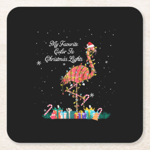 My Favourite Is Christmas Lights Costume Flamingo Square Paper Coaster