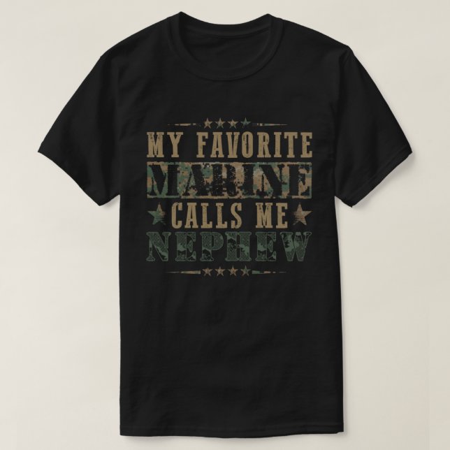 My Favourite Marine Calls Me Nephew American Flag  T-Shirt (Design Front)