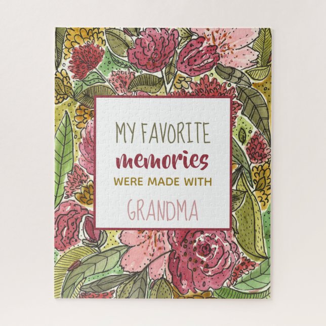 My Favourite Memories are with Grandma Pink Flower Jigsaw Puzzle (Vertical)