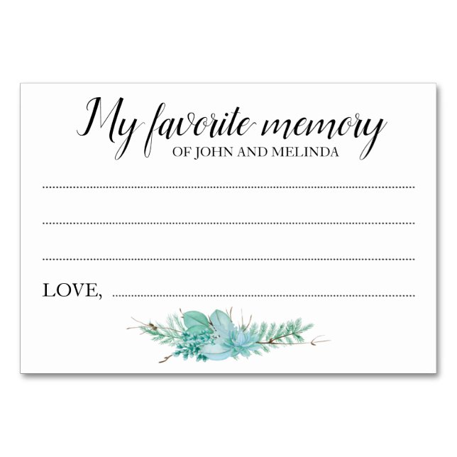 My Favourite Memory Anniversary Succulent Table Number (Front)