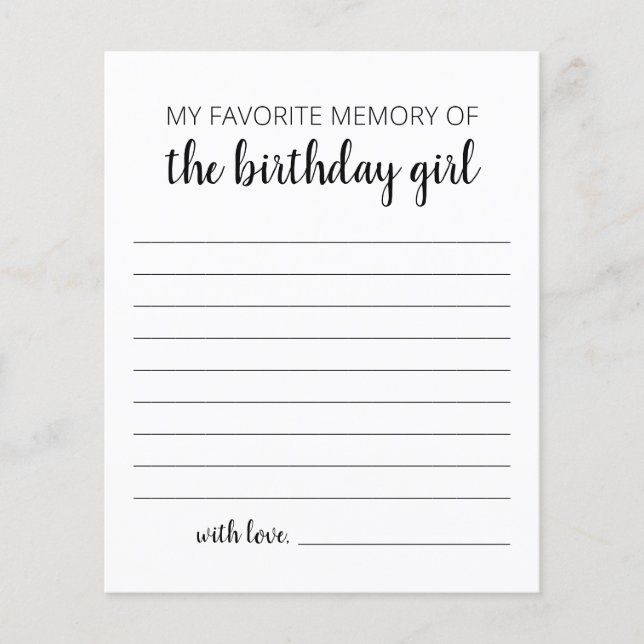 My Favourite Memory Of The Birthday Girl (Front)