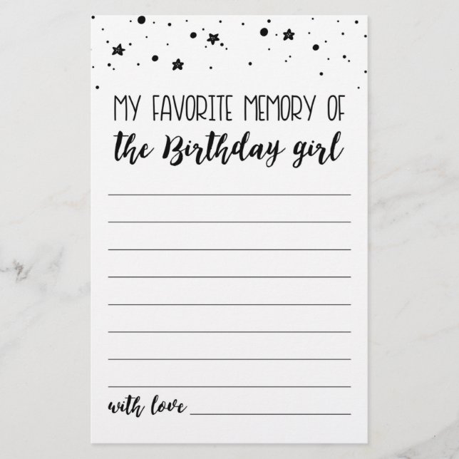 My Favourite memory of the Birthday girl Party gam (Front)