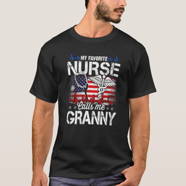 My Favourite Nurse Calls Me Granny Retro Nurse Mot T-Shirt (Front)