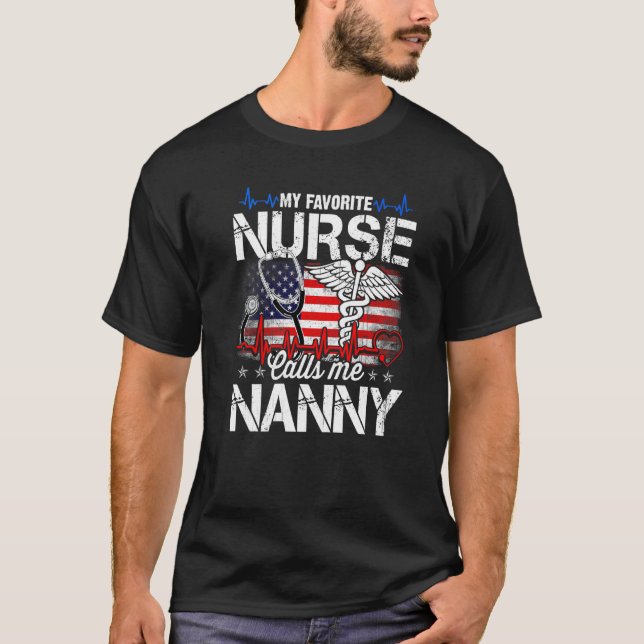 My Favourite Nurse Calls Me Nanny Retro Nurse Moth T-Shirt (Front)