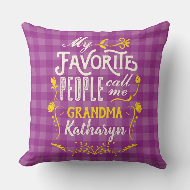 My Favourite People Call Me Grandma Purple Gingham Cushion (Front)