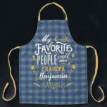 My Favourite People Call Me Grandpa Blue Gingham Apron<br><div class="desc">Delight your favourite grandfather with this customisable gift featuring distressed, retro fonts with mustard yellow botanical accents over dark blue gingham pattern. Replace the sample text with your own terms of endearment such as: Gramps, Granddad, Grandpop, Pappy, Pops etc. Makes a wonderful gift for National Grandparents Day, birthday, retirement, Christmas,...</div>