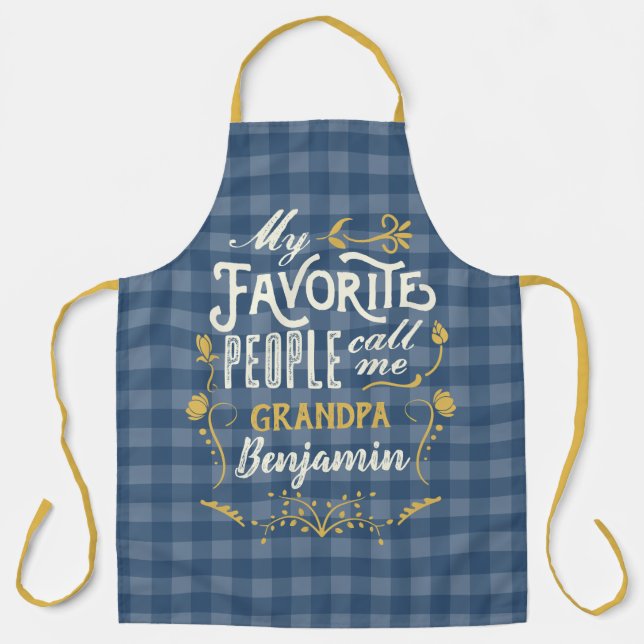 My Favourite People Call Me Grandpa Blue Gingham Apron (Front)