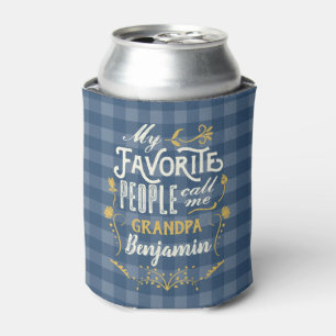 My Favourite People Call Me Grandpa Blue Gingham Can Cooler