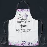 My Favourite People Call Me Nana | Grandkids Name Apron<br><div class="desc">What a delightful and personalised gift! This apron features a beautiful purple floral design, accompanied by the grandkids' names. The apron is perfect for Grandma to wear while cooking up a storm in the kitchen, and the personalised touch will make her feel loved and cherished. making it a treasured keepsake...</div>