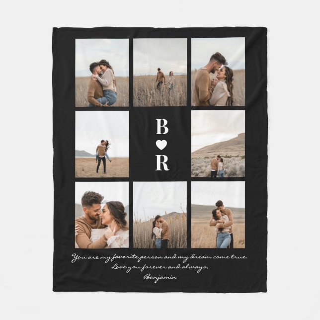 My Favourite Person Modern Script 8 Photo Monogram Fleece Blanket (Front)