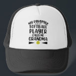 My Favourite Softball Player Calls Me Grandma Trucker Hat<br><div class="desc">Make your own trucker hat. The design tool allows you to add your art, designs, or photos to create a unique all American trucker hat! You can add text using cool fonts and see a preview of your creation! Our simple to personalise Trucker Hat has no minimum orders & is...</div>