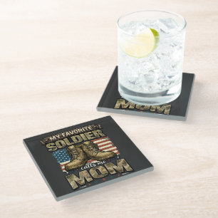 My favourite soldier calls me mum glass coaster