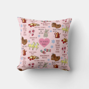 My Favourite Things Hand-Drawn Whimsical Pink Cushion