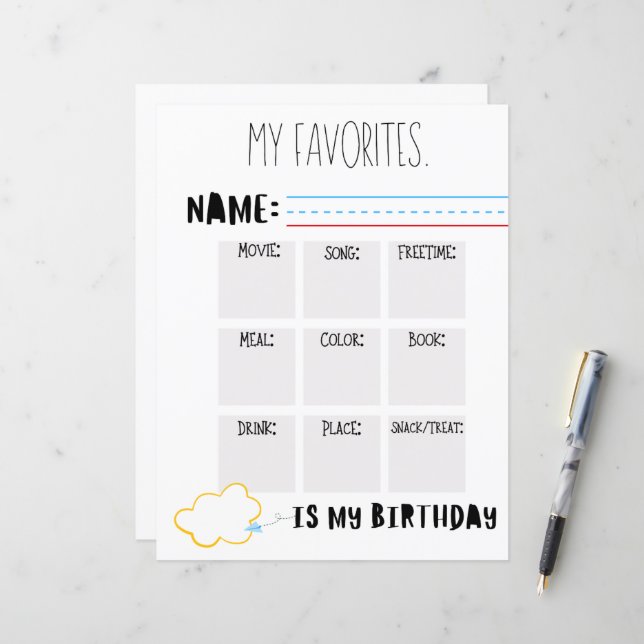 my favourite things questionnaire  (Front/Back In Situ)