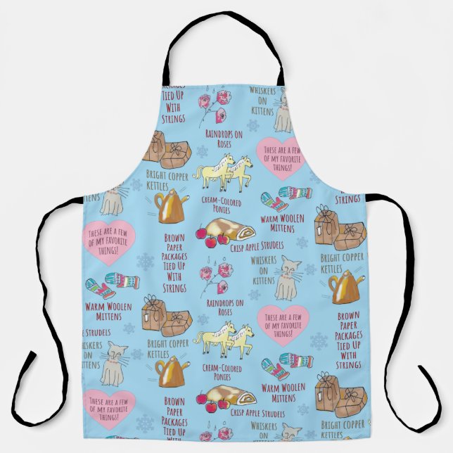 My Favourite Things Sound of Music Blue Hand-Drawn Apron (Front)