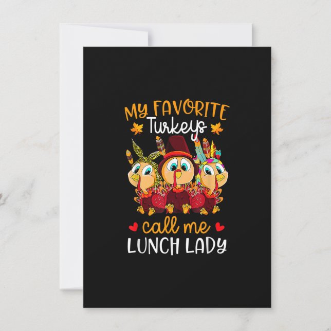 My Favourite Turkeys Call Me Lunch Lady Fall Thank Invitation (Front)