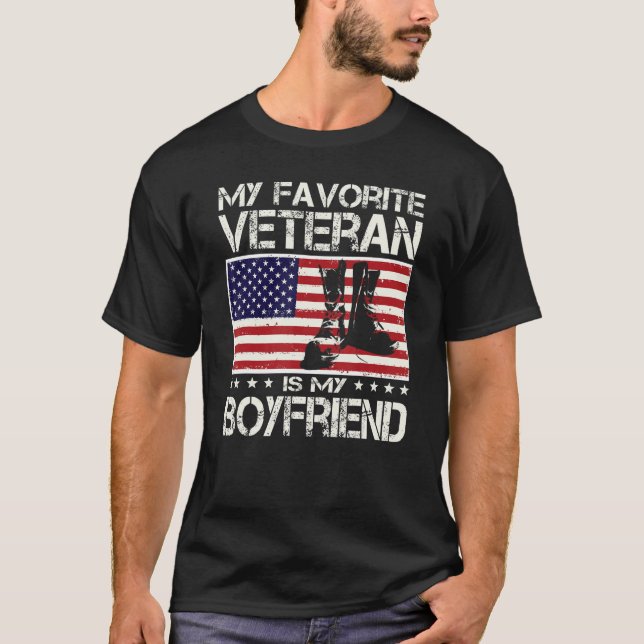 My Favourite Veteran Is My Boyfriend Flag Father V T-Shirt (Front)