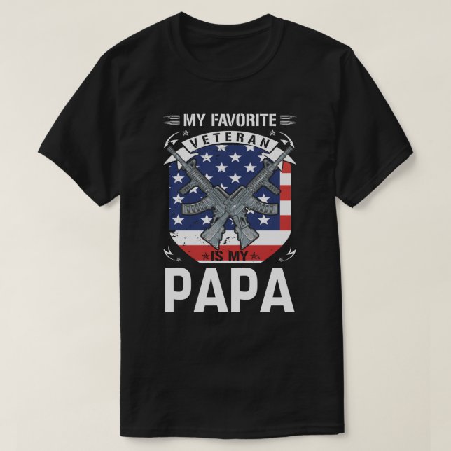 My Favourite Veteran Is My PAPA US Flag T-Shirt (Design Front)