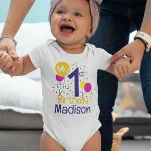 My First 1st Birthday Balloons Baby Bodysuit