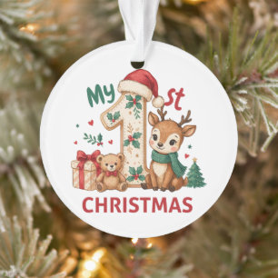 My First 1st Christmas Baby Deer Santa Hat Holiday Ornament