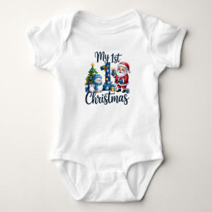 My First 1st Christmas Blue Baby Boy Xmas Snowman Bodysuit
