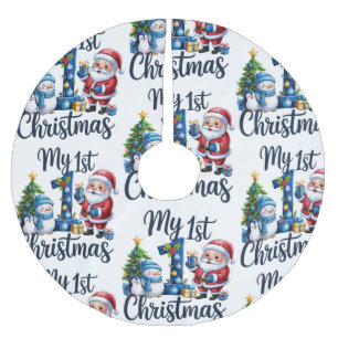 My First 1st Christmas Blue Baby Boy Xmas Snowman Brushed Polyester Tree Skirt