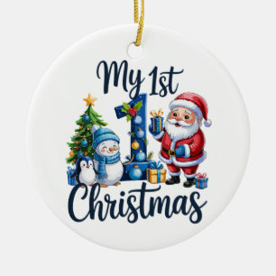 My First 1st Christmas Blue Baby Boy Xmas Snowman Ceramic Ornament