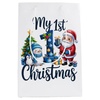 My First 1st Christmas Blue Baby Boy Xmas Snowman Medium Gift Bag